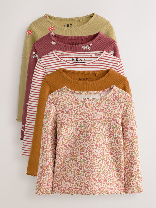 Autumnal Orange Long Sleeve Rib Tops 5 Pack (3mths-7yrs) image 1