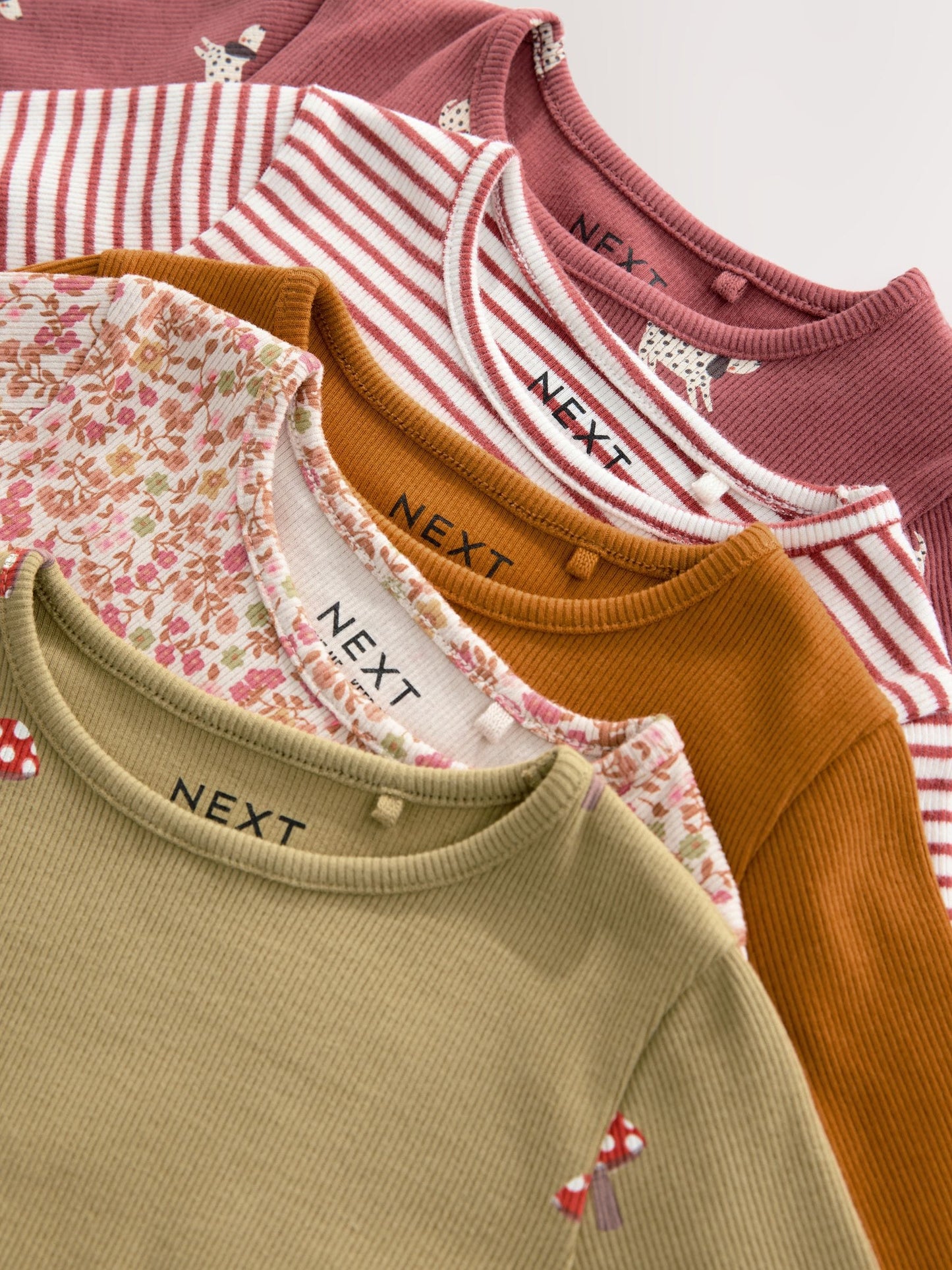 Autumnal Orange Long Sleeve Rib Tops 5 Pack (3mths-7yrs) image 4