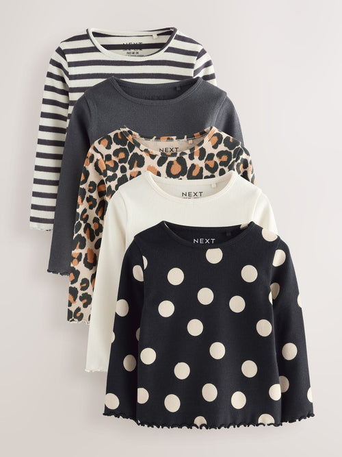 Black/White Long Sleeve Rib Tops 5 Pack (3mths-7yrs) image 1