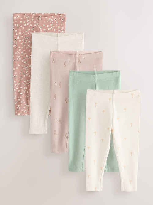 Floral Ribbed Leggings 5 Pack (3mths-7yrs) image 1