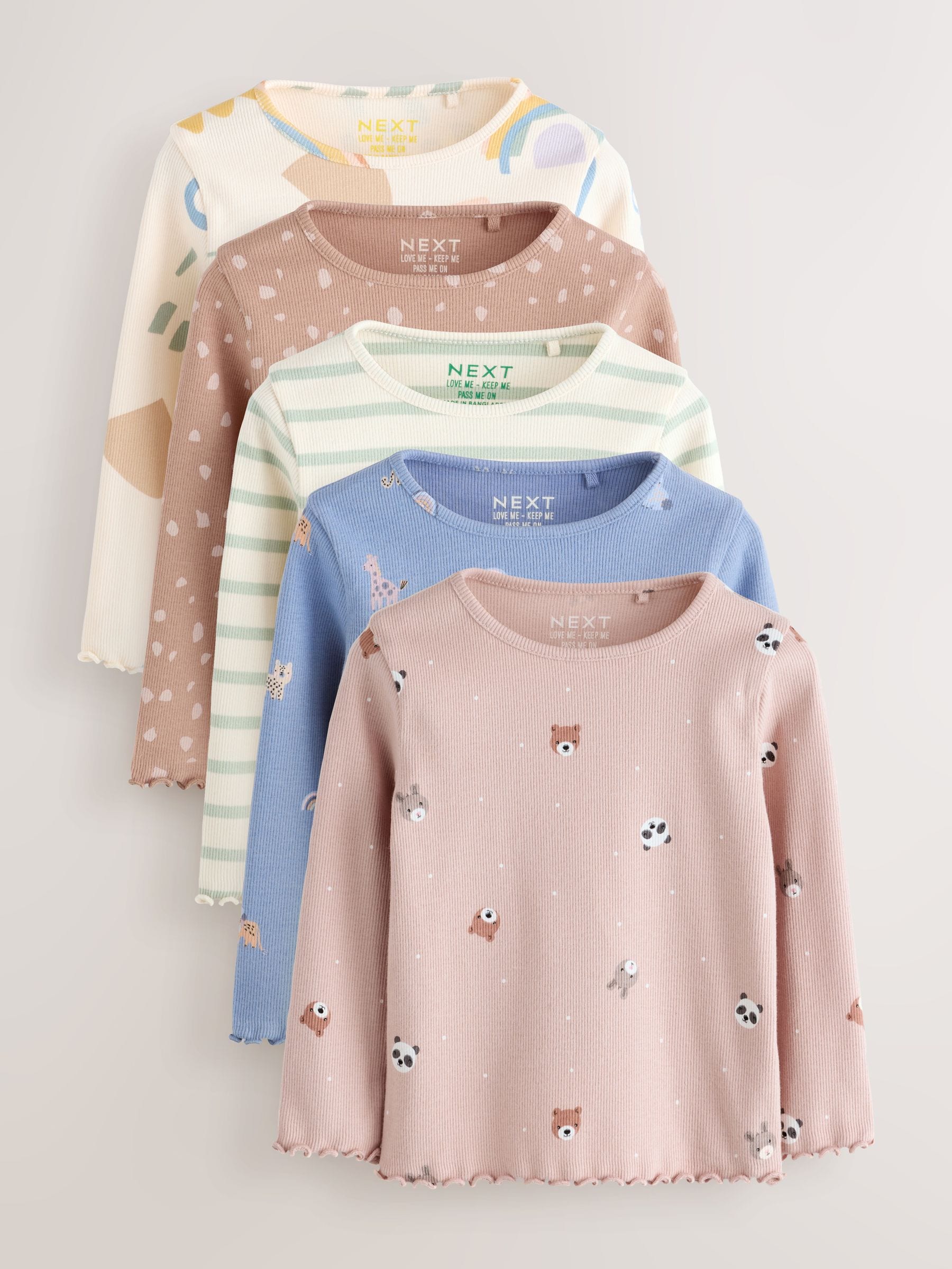 Navy/Ginger Long Sleeve Rib Tops 5 Pack (3mths-7yrs) image 1