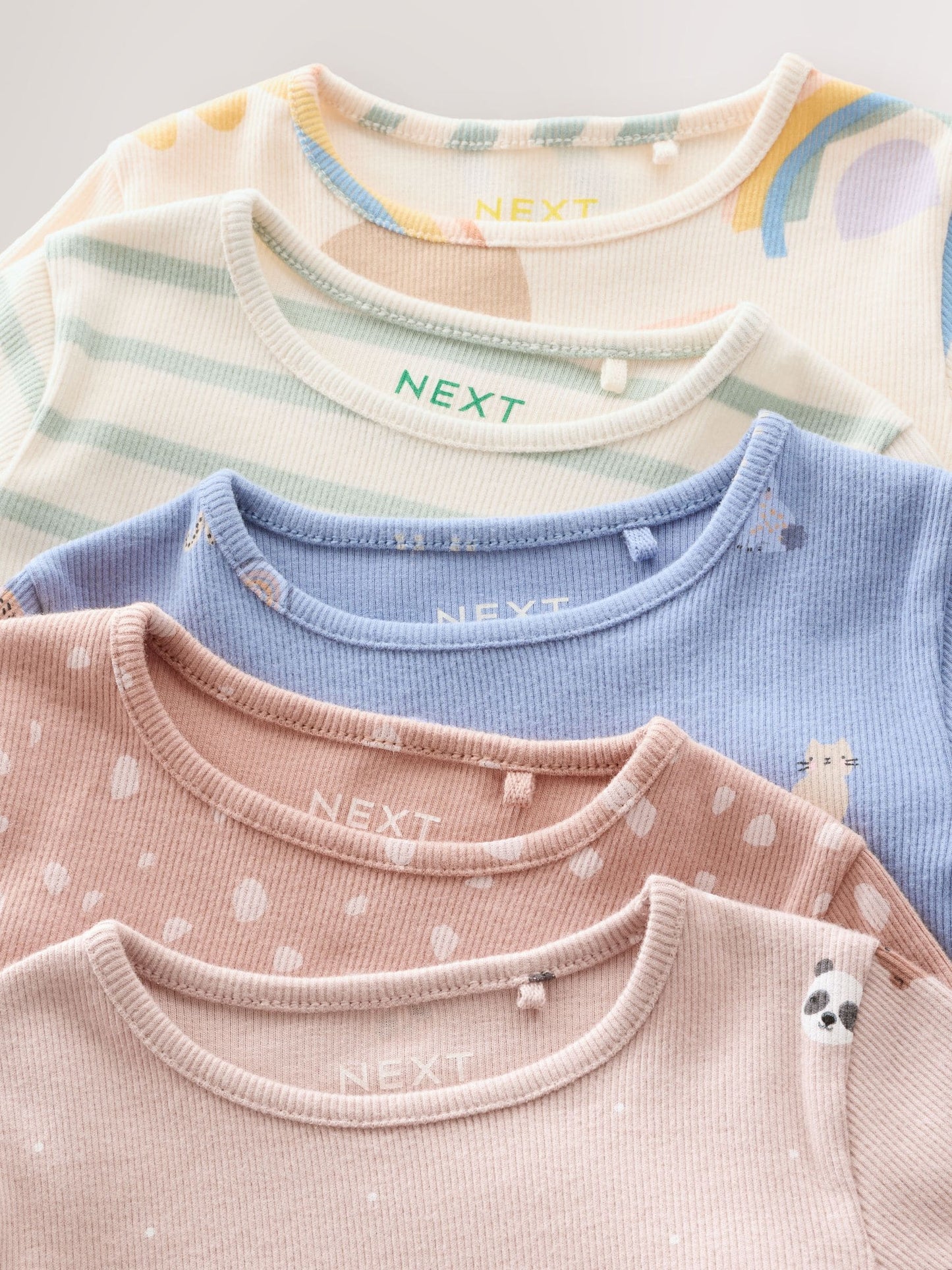 Navy/Ginger Long Sleeve Rib Tops 5 Pack (3mths-7yrs) image 3