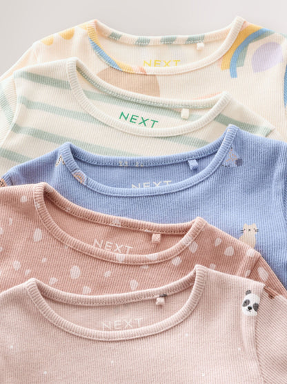 Navy/Ginger Long Sleeve Rib Tops 5 Pack (3mths-7yrs) image 3