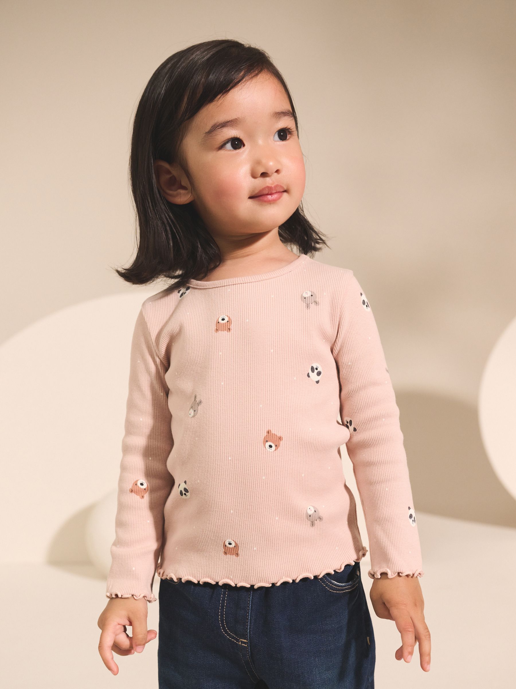 Navy/Ginger Long Sleeve Rib Tops 5 Pack (3mths-7yrs) image 4