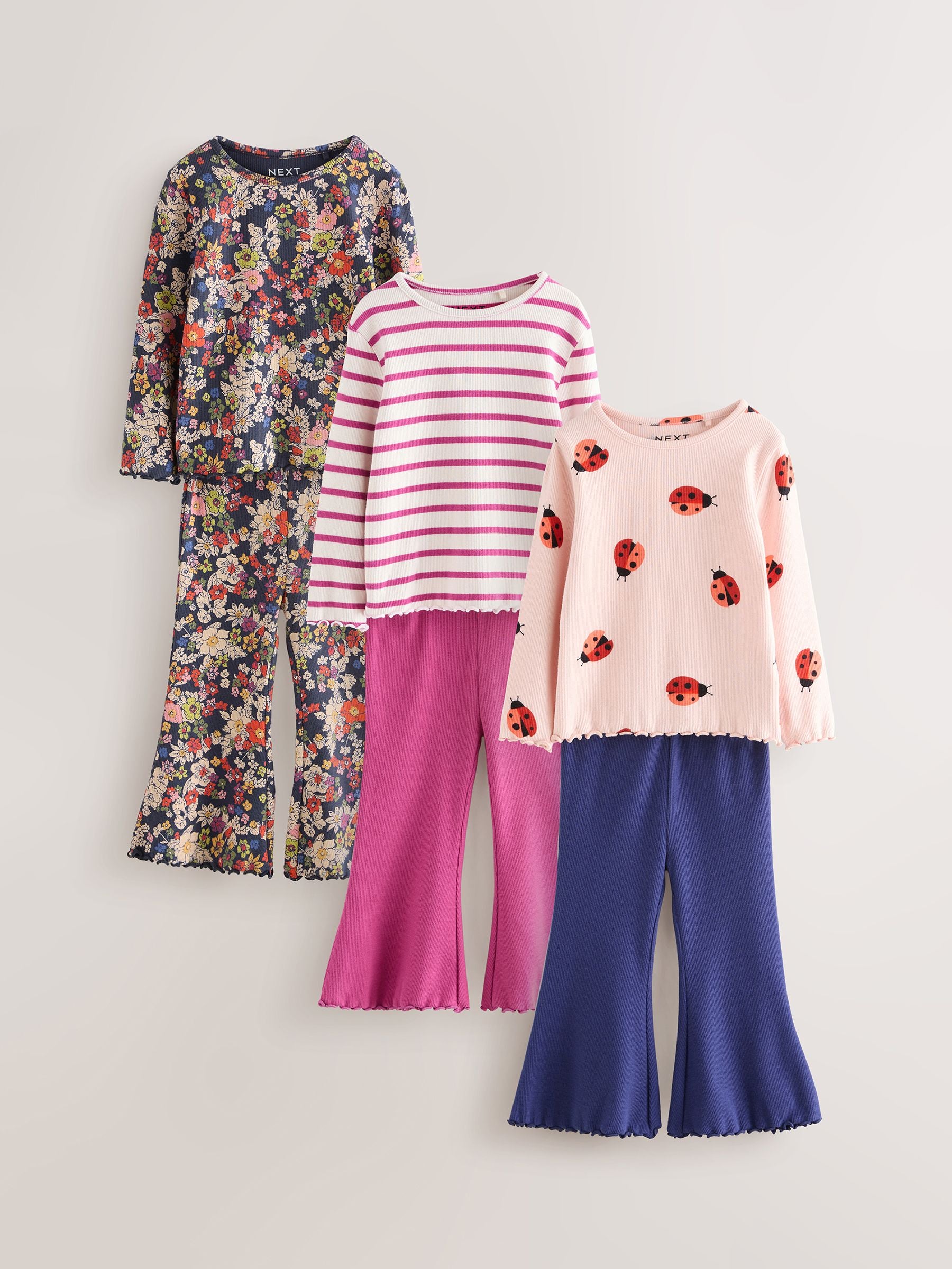 Navy/Pink Top and Flared Leggings Set 3 Pack (3mths-7yrs) image 1