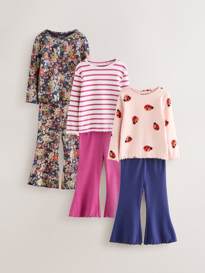 Navy/Pink Top and Flared Leggings Set 3 Pack (3mths-7yrs) image 1