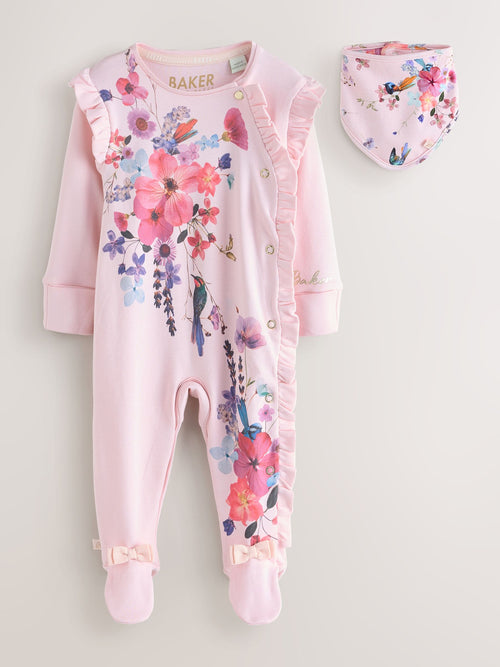 Baker by Ted Baker 2 Piece Frill Sleepsuit & Bib Set image 1