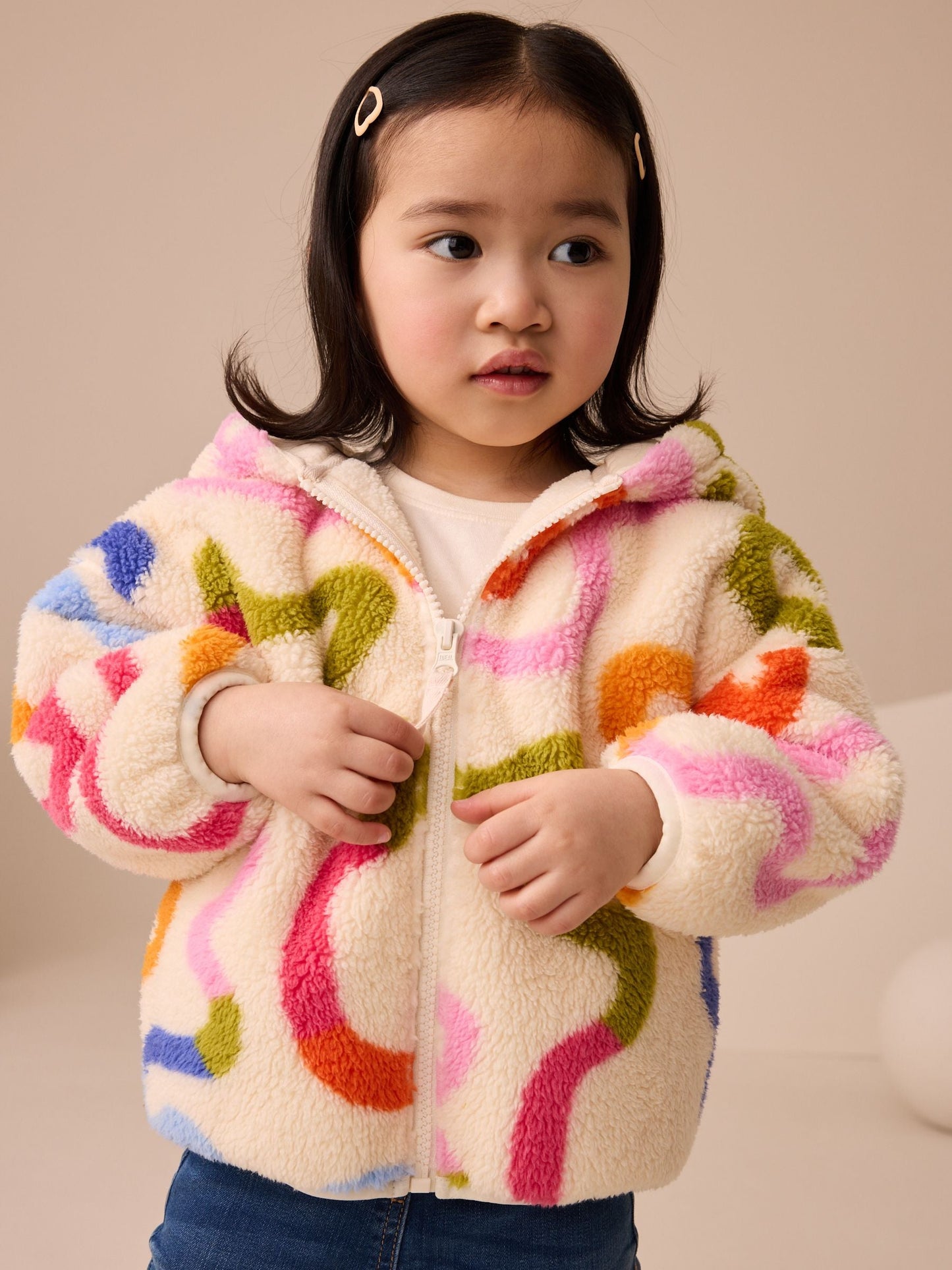 Cream Rainbow Squiggle Zip Through Fleece (3mths-7yrs)