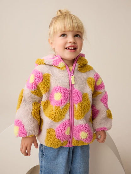 Lilac Flower Print Zip Through Fleece (3mths-7yrs)