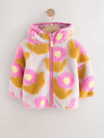 Lilac Flower Print Zip Through Fleece (3mths-7yrs)