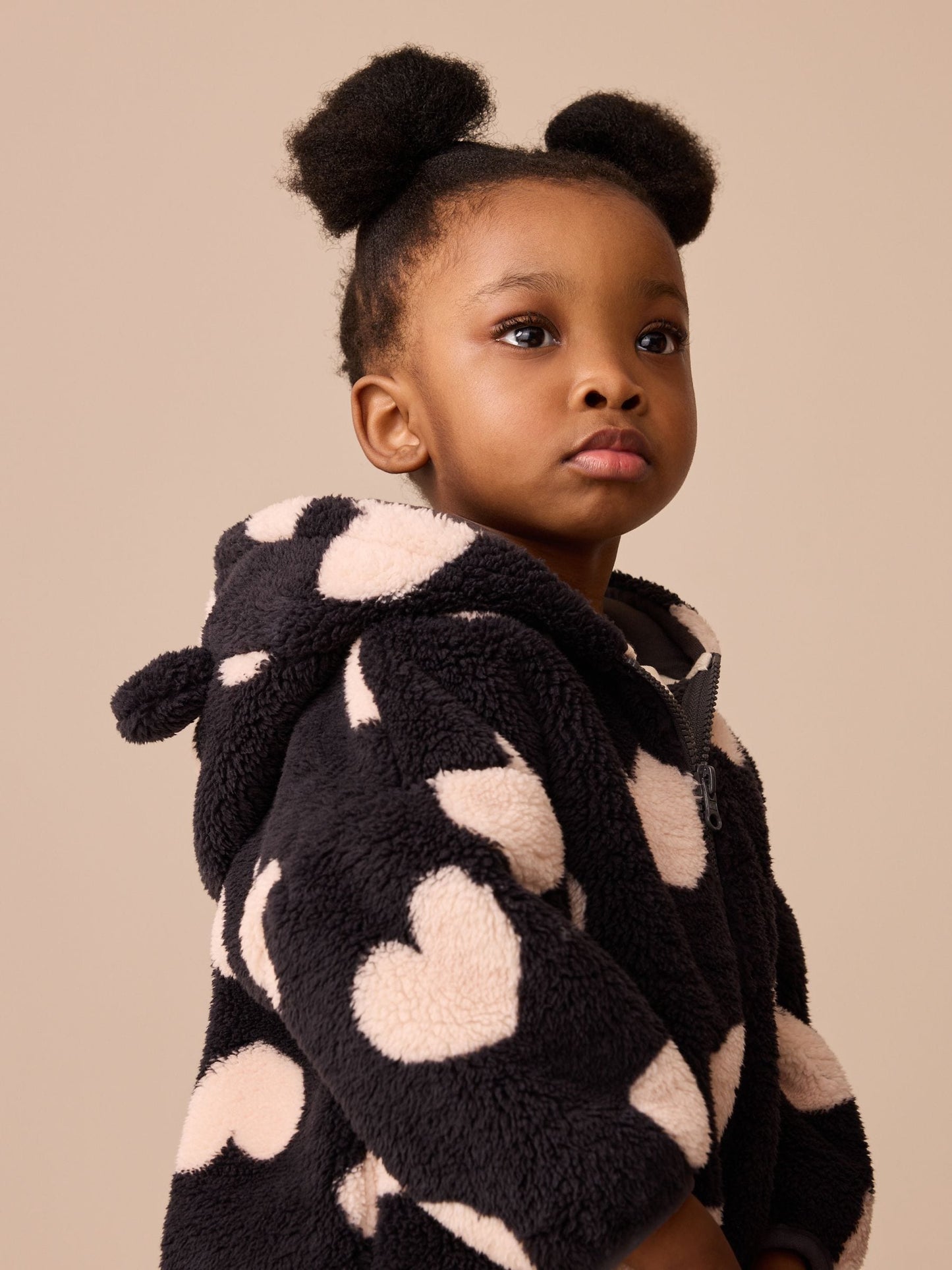 Black Heart Print Zip Through Fleece (3mths-7yrs)