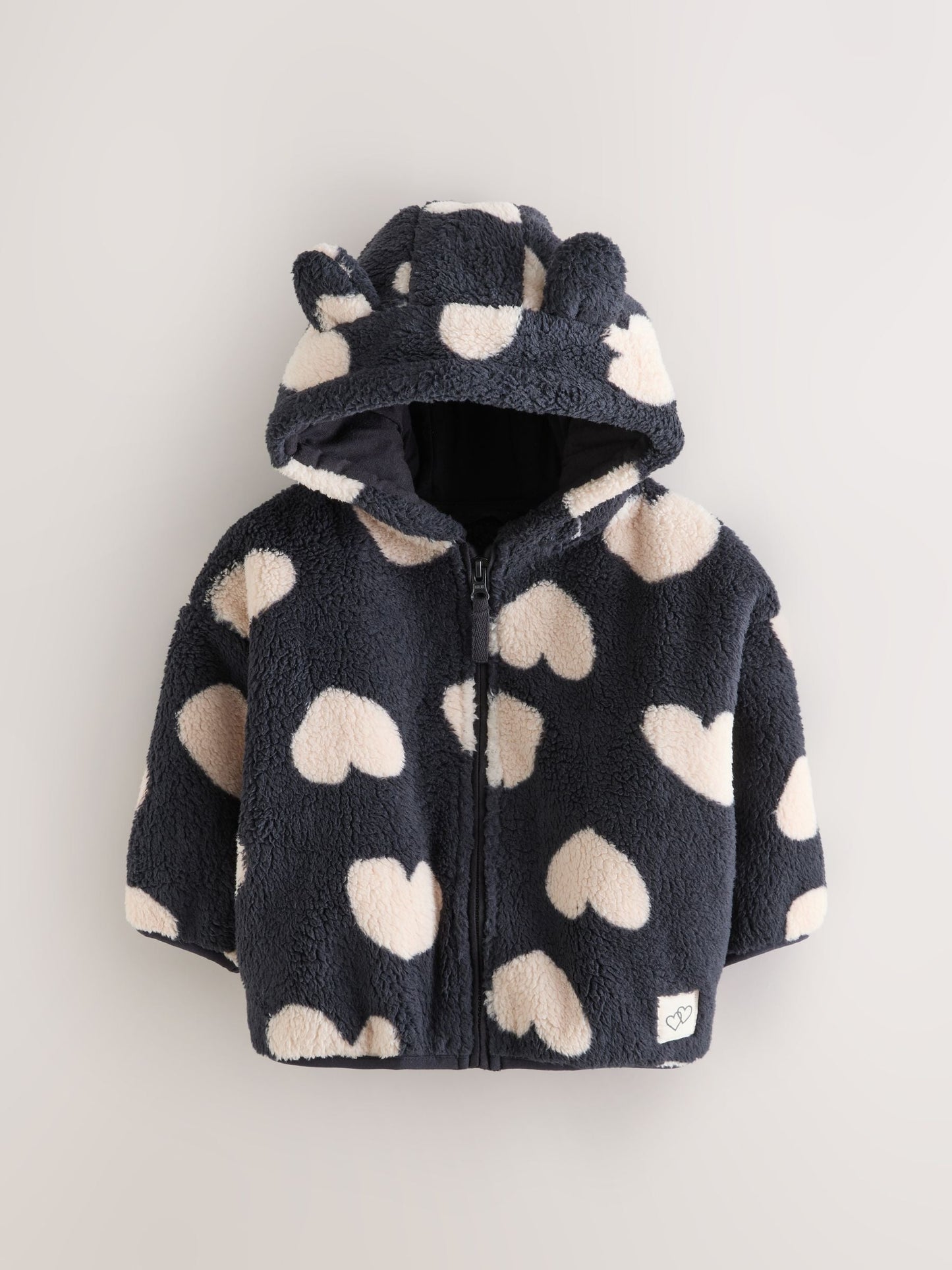 Black Heart Print Zip Through Fleece (3mths-7yrs)