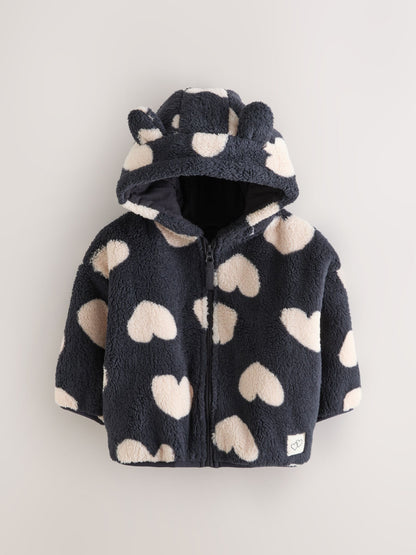 Black Heart Print Zip Through Fleece (3mths-7yrs)