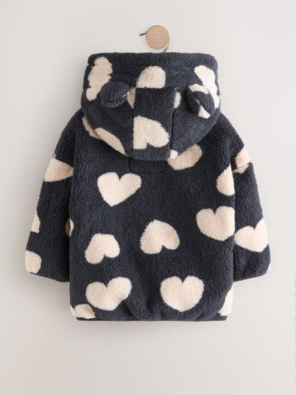 Black Heart Print Zip Through Fleece (3mths-7yrs)