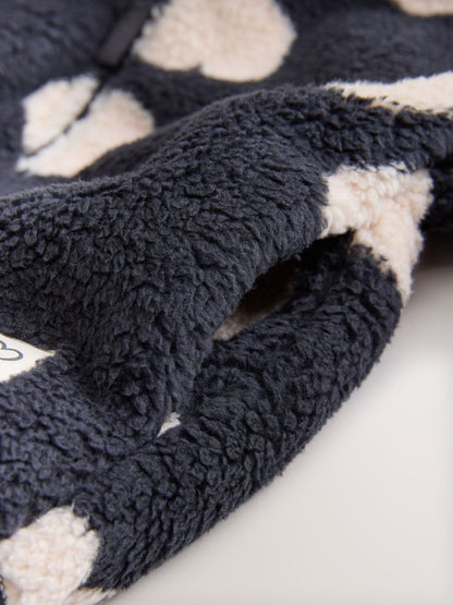 Black Heart Print Zip Through Fleece (3mths-7yrs)