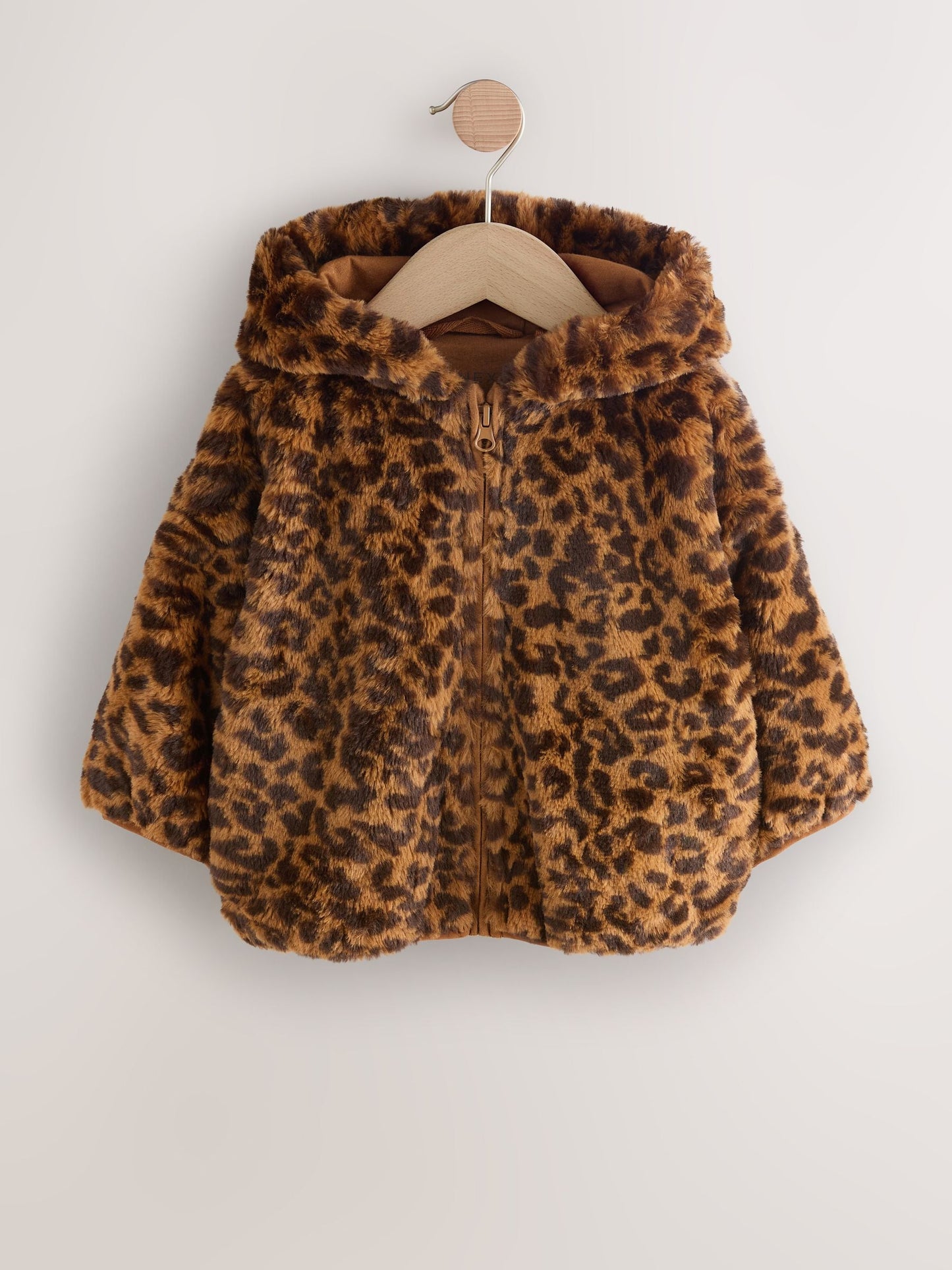 Brown Leopard Animal Print Faux Fur Zip Through Jacket (3mths-7yrs)