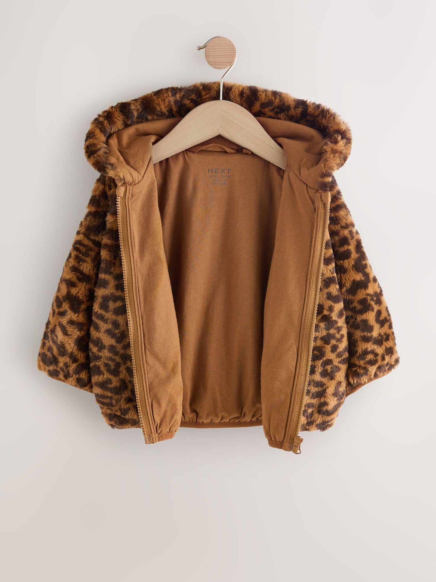 Brown Leopard Animal Print Faux Fur Zip Through Jacket (3mths-7yrs)