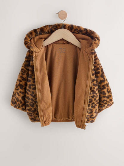 Brown Leopard Animal Print Faux Fur Zip Through Jacket (3mths-7yrs)