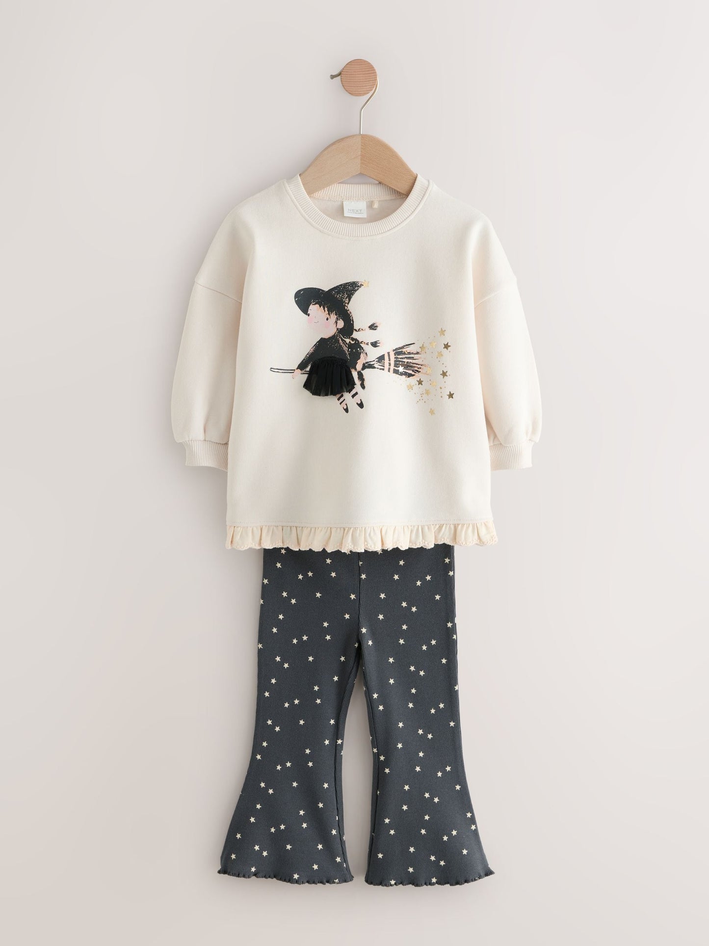 Cream Halloween Witch Frill Hem Sweatshirt & Flare Leggings Set (3mths-7yrs) image 6