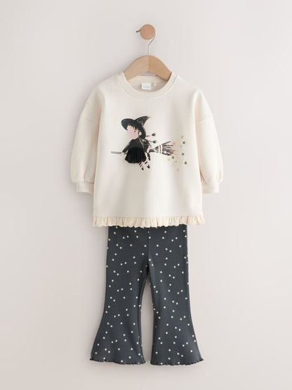 Cream Halloween Witch Frill Hem Sweatshirt & Flare Leggings Set (3mths-7yrs) image 6