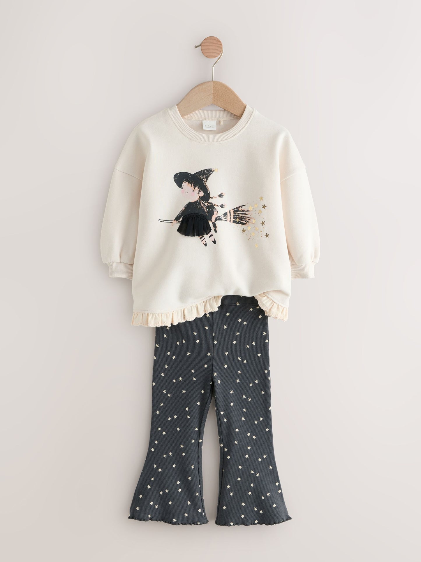 Cream Halloween Witch Frill Hem Sweatshirt & Flare Leggings Set (3mths-7yrs) image 7
