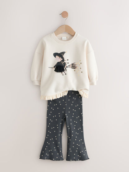 Cream Halloween Witch Frill Hem Sweatshirt & Flare Leggings Set (3mths-7yrs) image 7