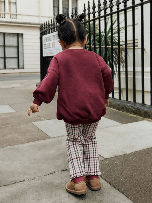 Burgundy Red Check Mouse Sweatshirt and Flare Leggings Set (3mths-7yrs) image 3