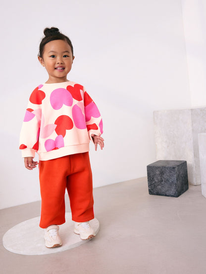 Pink/Red Heart Sweatshirt and Barrel Leg Joggers Set (3mths-7yrs)