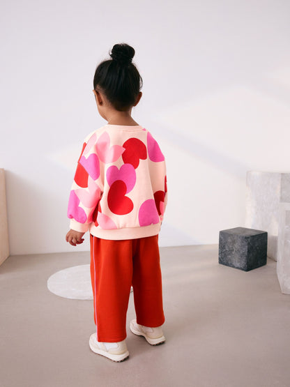 Pink/Red Heart Sweatshirt and Barrel Leg Joggers Set (3mths-7yrs)
