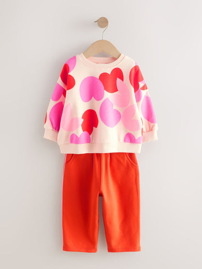 Pink/Red Heart Sweatshirt and Barrel Leg Joggers Set (3mths-7yrs)