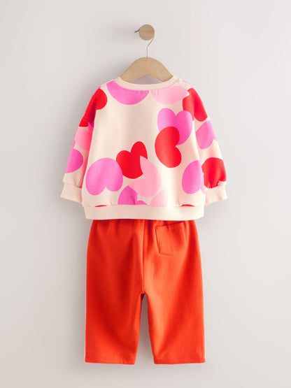 Pink/Red Heart Sweatshirt and Barrel Leg Joggers Set (3mths-7yrs)