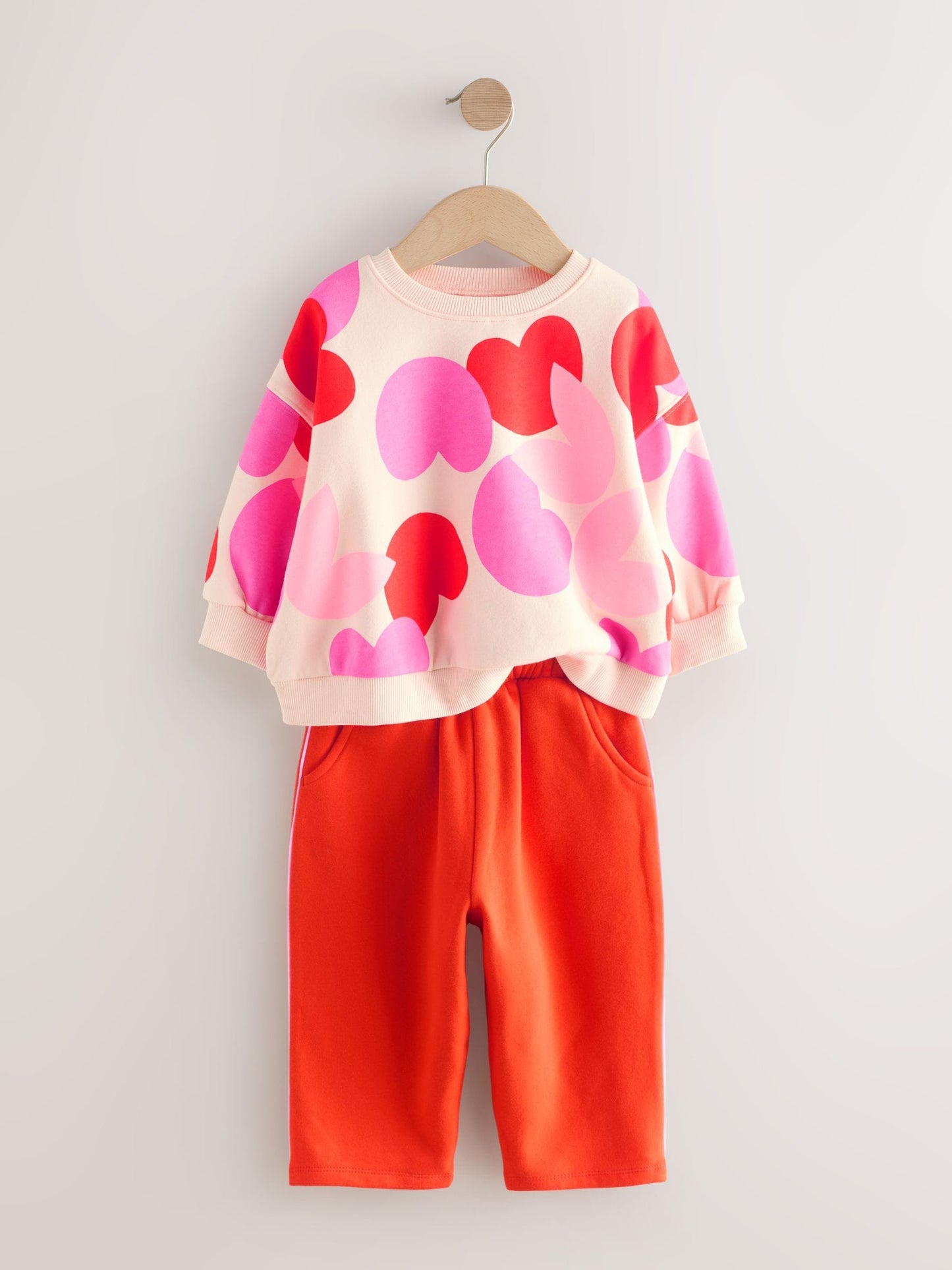 Pink/Red Heart Sweatshirt and Barrel Leg Joggers Set (3mths-7yrs)