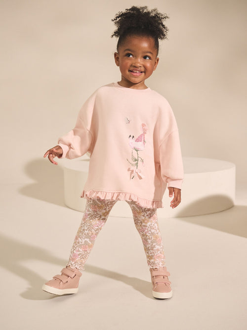 Pink Floral Fairy Frill Hem Sweatshirt & Leggings Set (3mths-7yrs) image 1