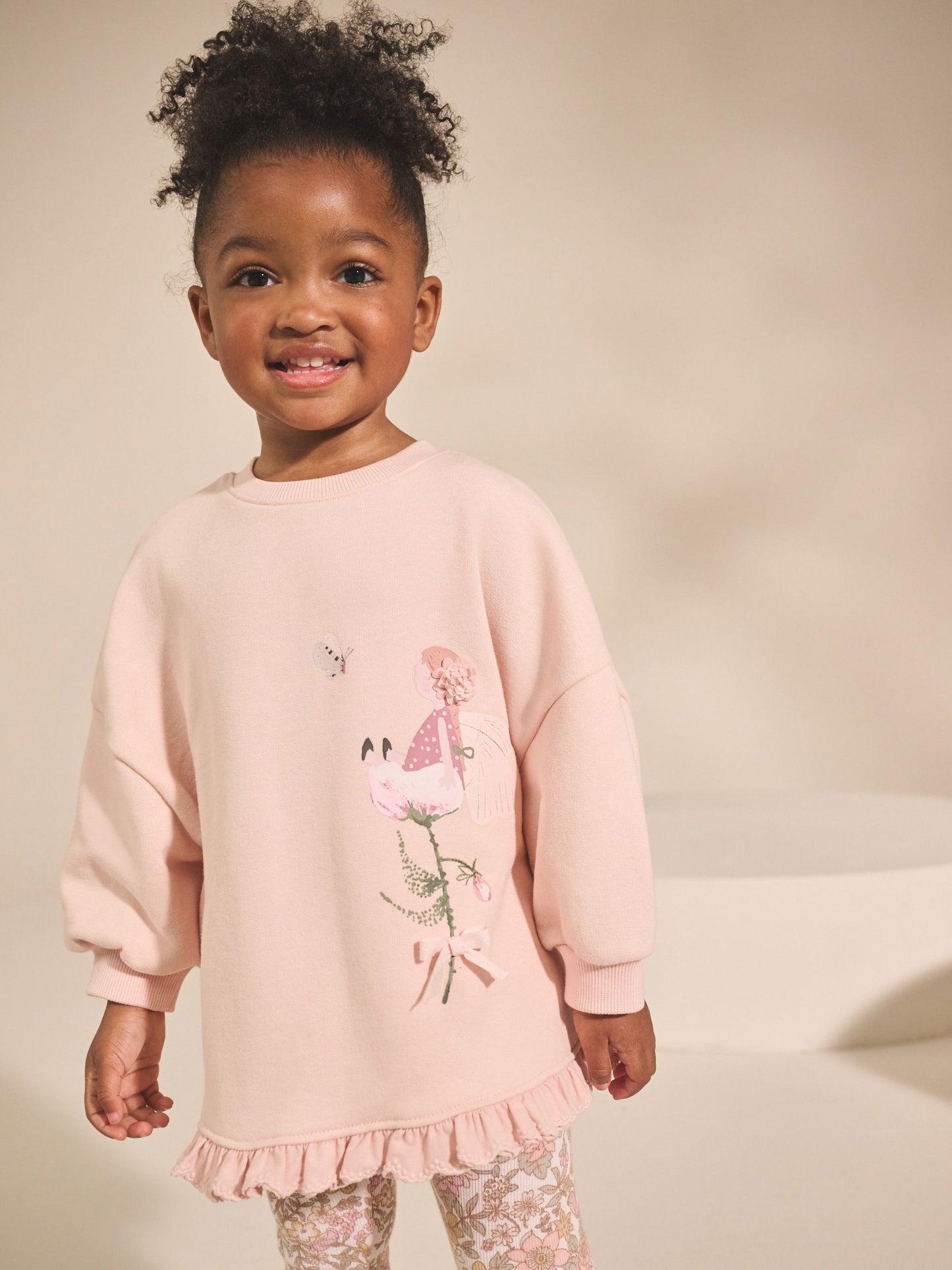 Pink Floral Fairy Frill Hem Sweatshirt & Leggings Set (3mths-7yrs) image 2