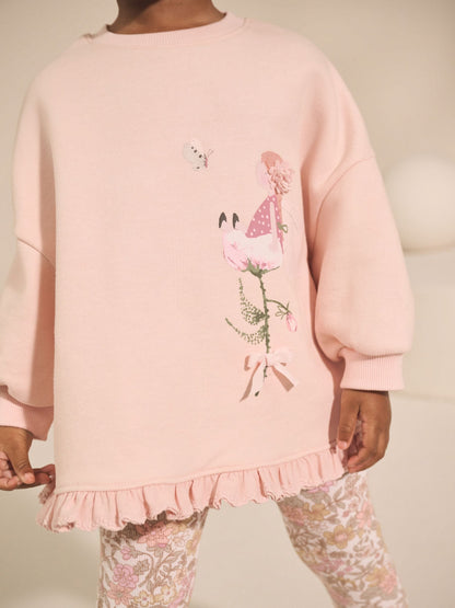 Pink Floral Fairy Frill Hem Sweatshirt & Leggings Set (3mths-7yrs) image 4