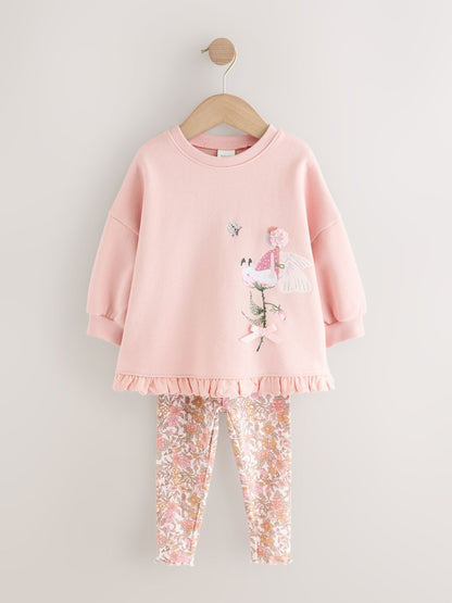 Pink Floral Fairy Frill Hem Sweatshirt & Leggings Set (3mths-7yrs) image 5