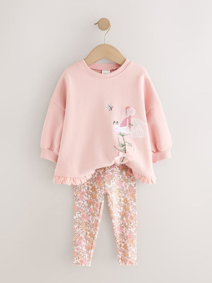 Pink Floral Fairy Frill Hem Sweatshirt & Leggings Set (3mths-7yrs) image 6