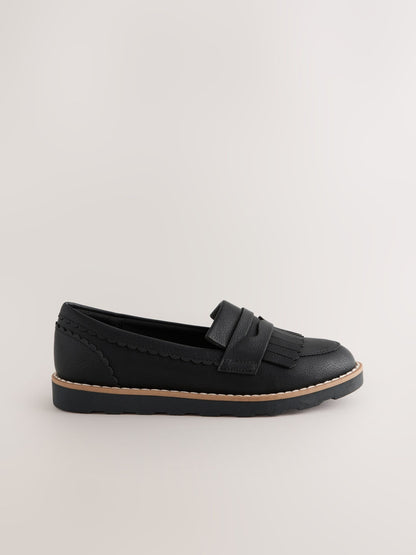 Black Wide Fit (G) School Loafers image 1