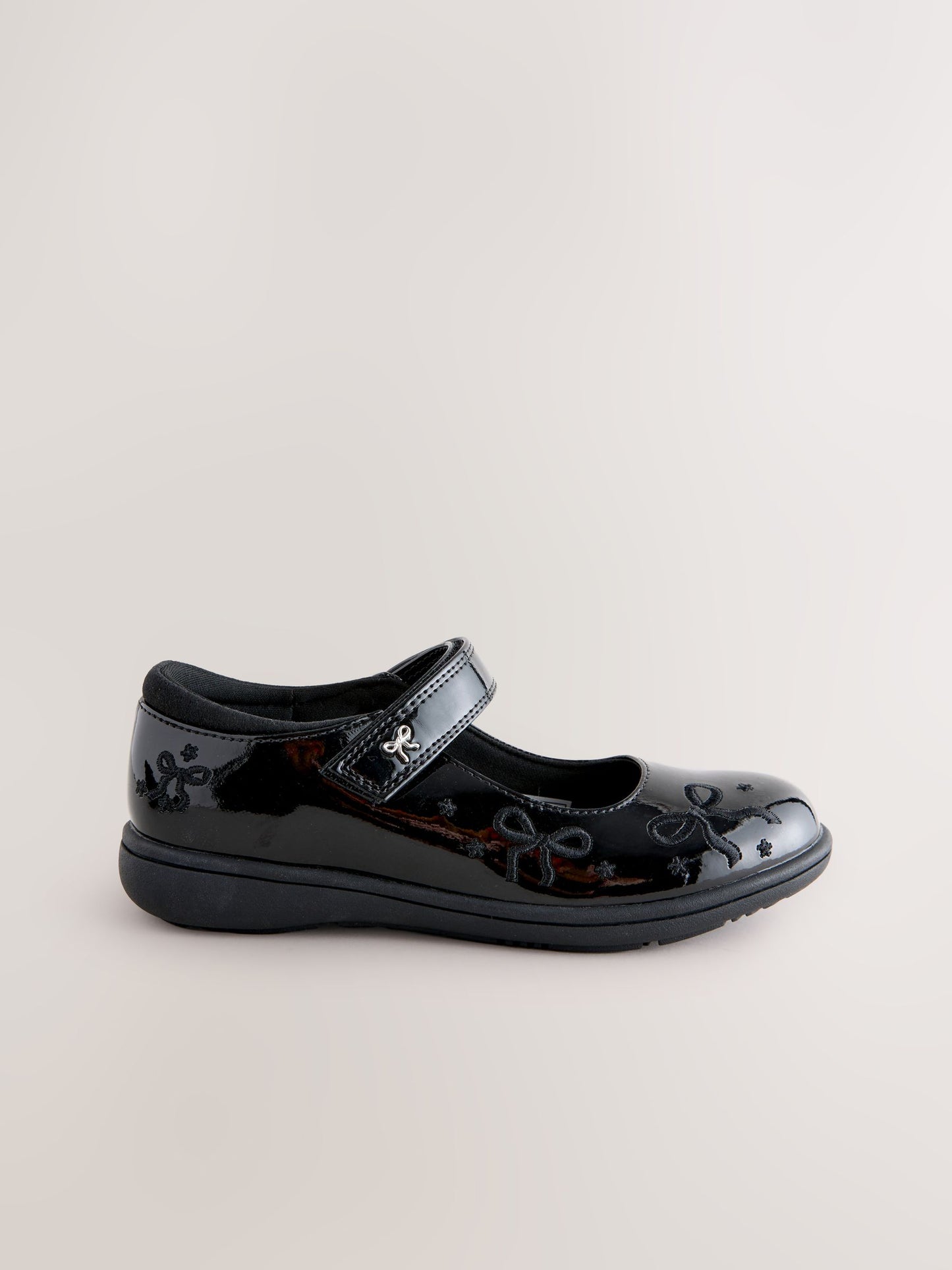 Black Patent Standard Fit (F) Embroidery Bow Mary Jane School Shoes image 2