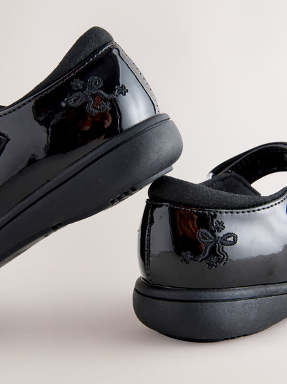 Black Patent Standard Fit (F) Embroidery Bow Mary Jane School Shoes image 5