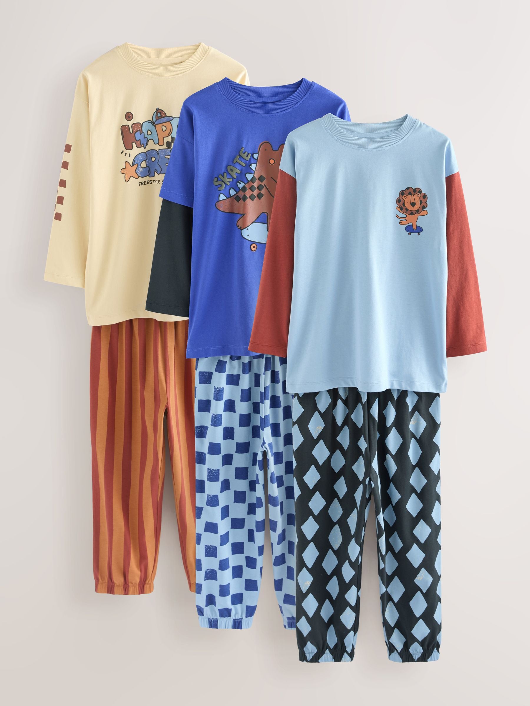 Blue/Brown Dinosaur Oversized Pyjamas 3 Pack (9mths-10yrs) image 5