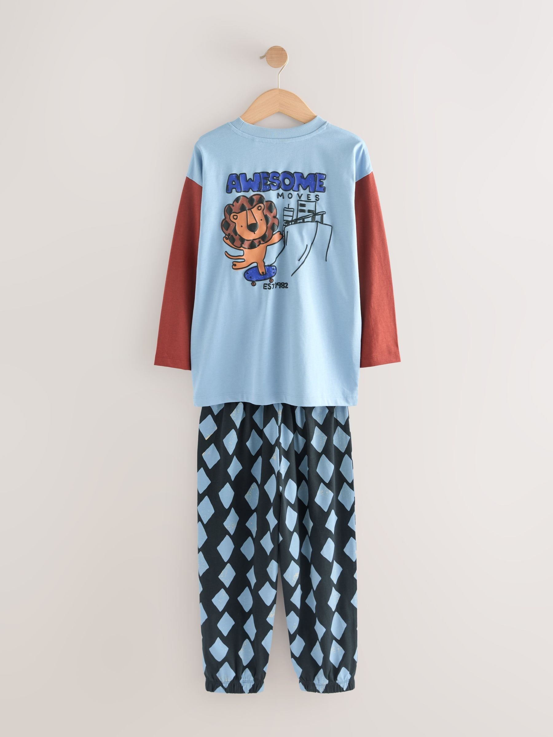 Blue/Brown Dinosaur Oversized Pyjamas 3 Pack (9mths-10yrs) image 9