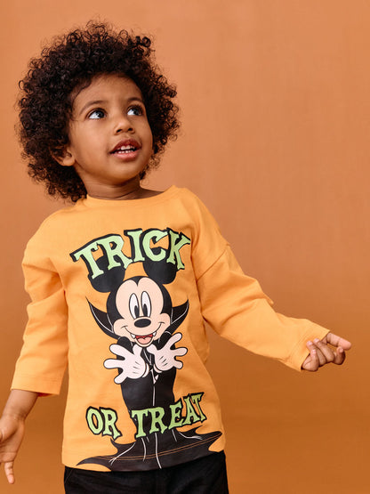 Orange Glow in the Dark Mickey Mouse Halloween Long Sleeve T-Shirt (3mths-8yrs) image 1