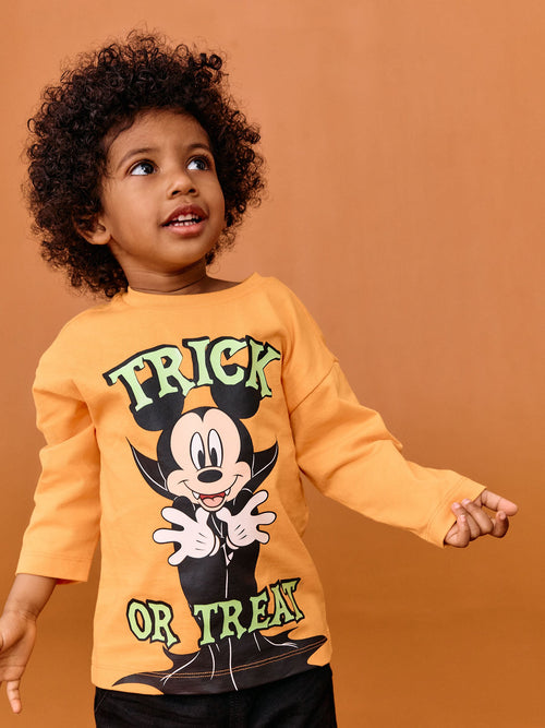 Orange Glow in the Dark Mickey Mouse Halloween Long Sleeve T-Shirt (3mths-8yrs) image 1