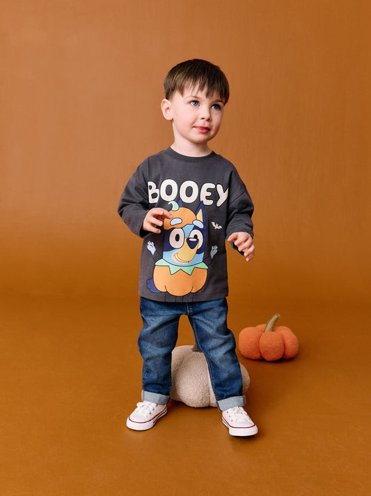 Charcoal Grey Glow in the Dark Bluey Halloween Long Sleeve T-Shirt (3mths-8yrs) image 1