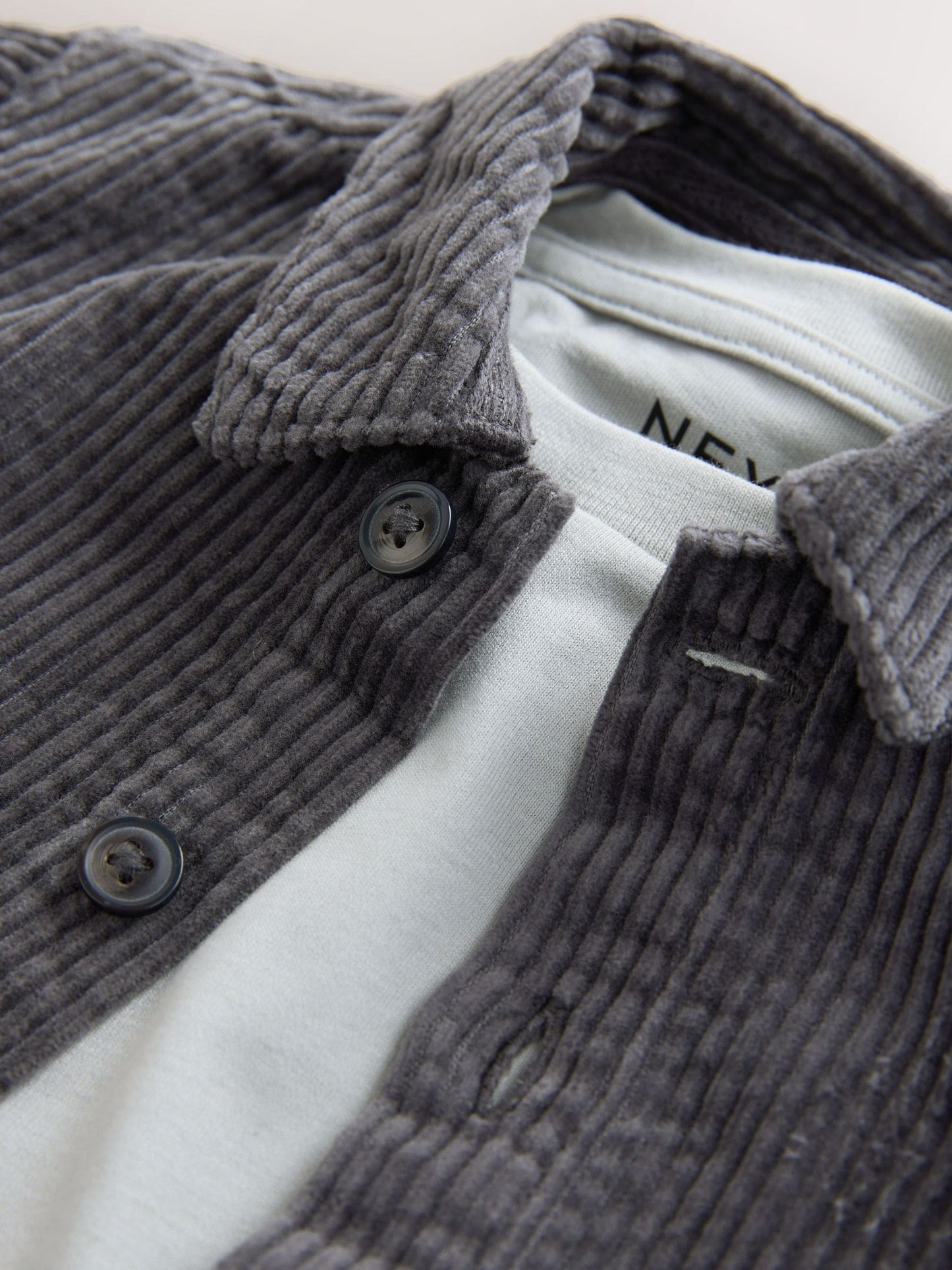 Charcoal Grey Textured Corduroy Shacket T-Shirt & Trousers Set (3mths-7yrs) image 3