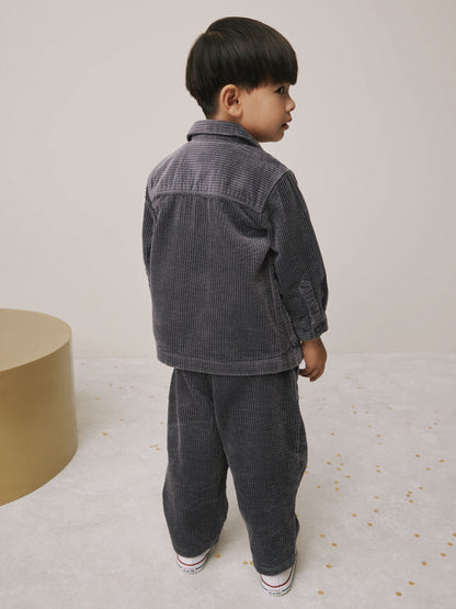 Charcoal Grey Textured Corduroy Shacket T-Shirt & Trousers Set (3mths-7yrs) image 4