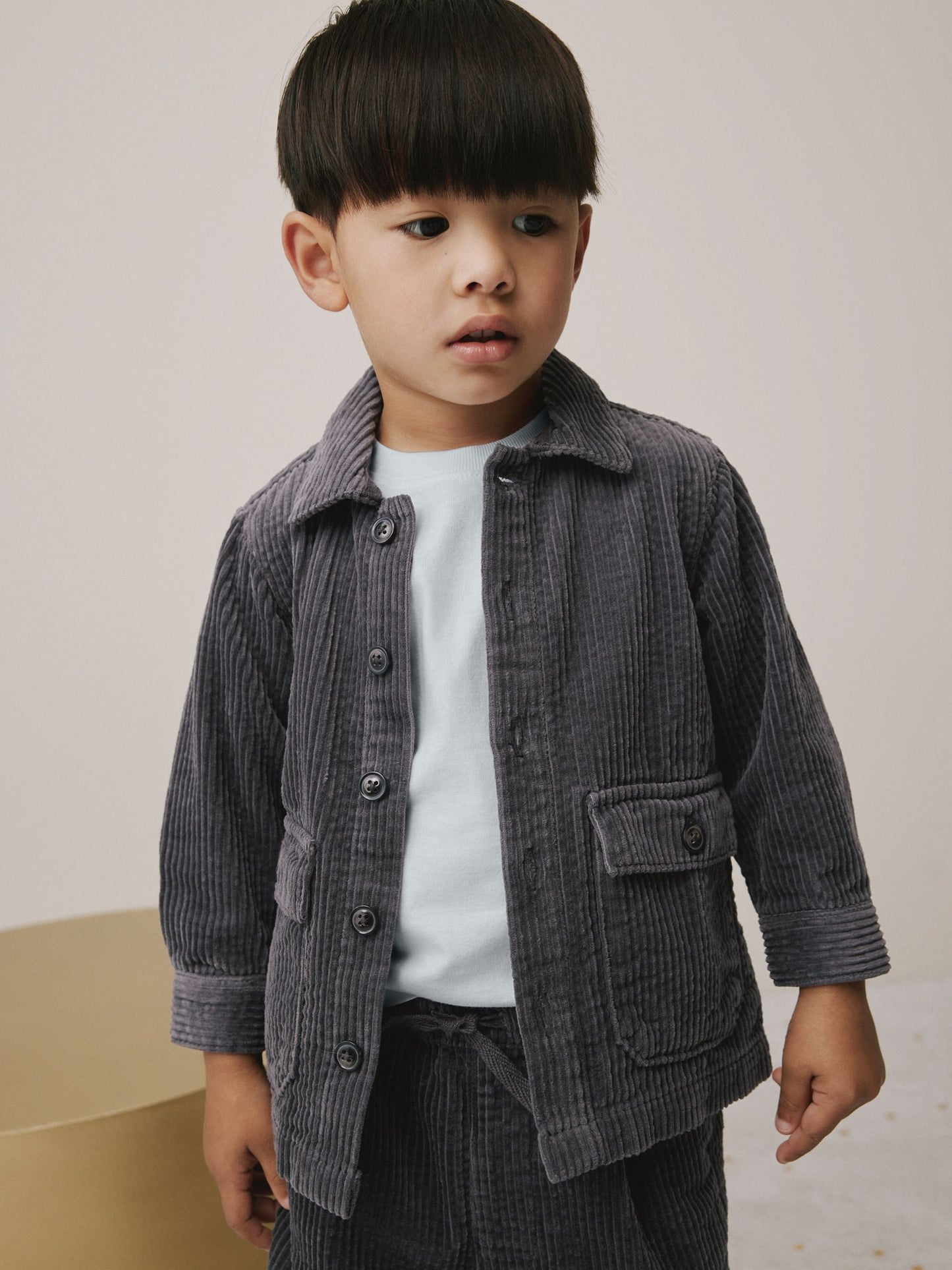 Charcoal Grey Textured Corduroy Shacket T-Shirt & Trousers Set (3mths-7yrs) image 6