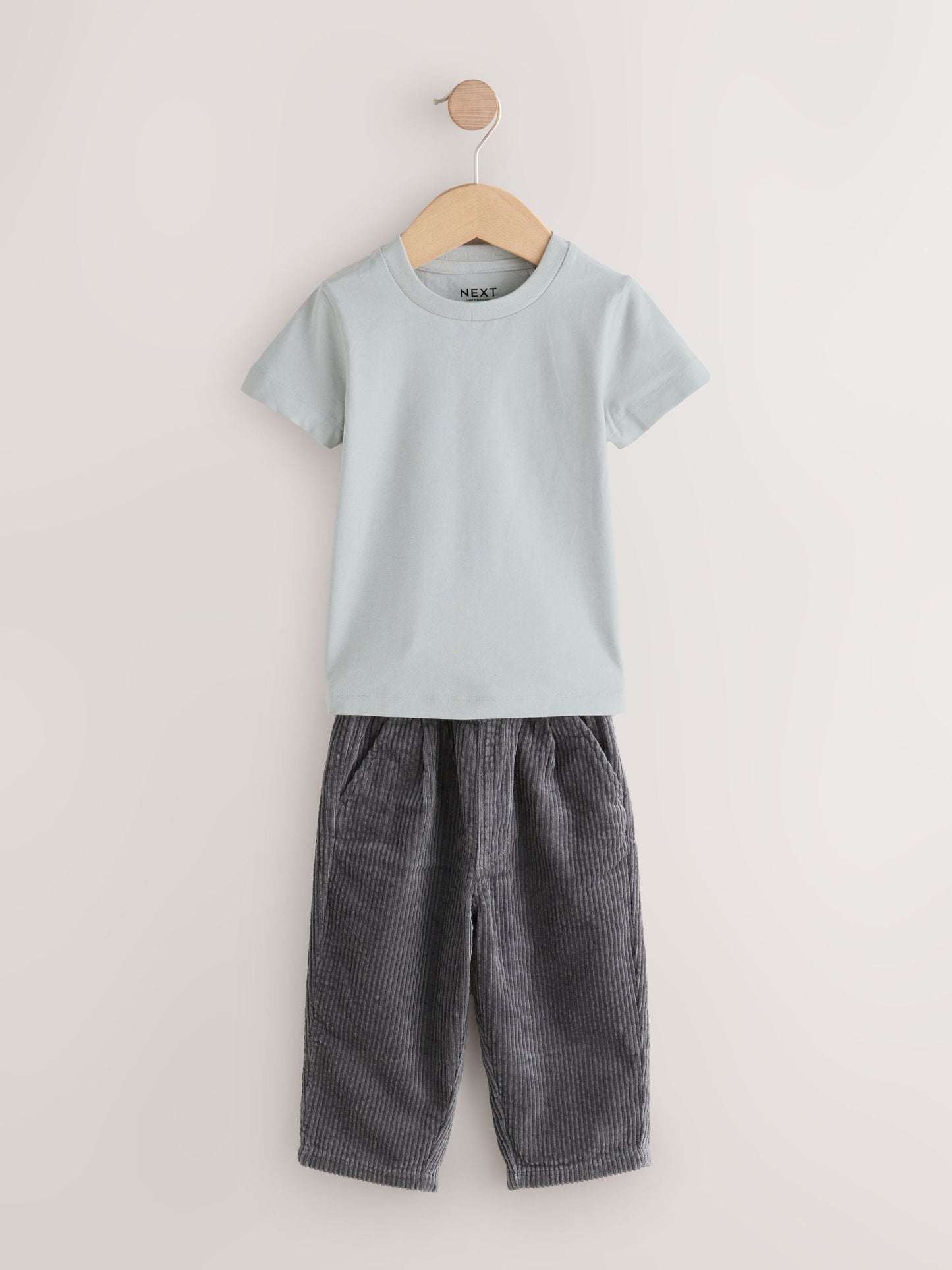 Charcoal Grey Textured Corduroy Shacket T-Shirt & Trousers Set (3mths-7yrs) image 9