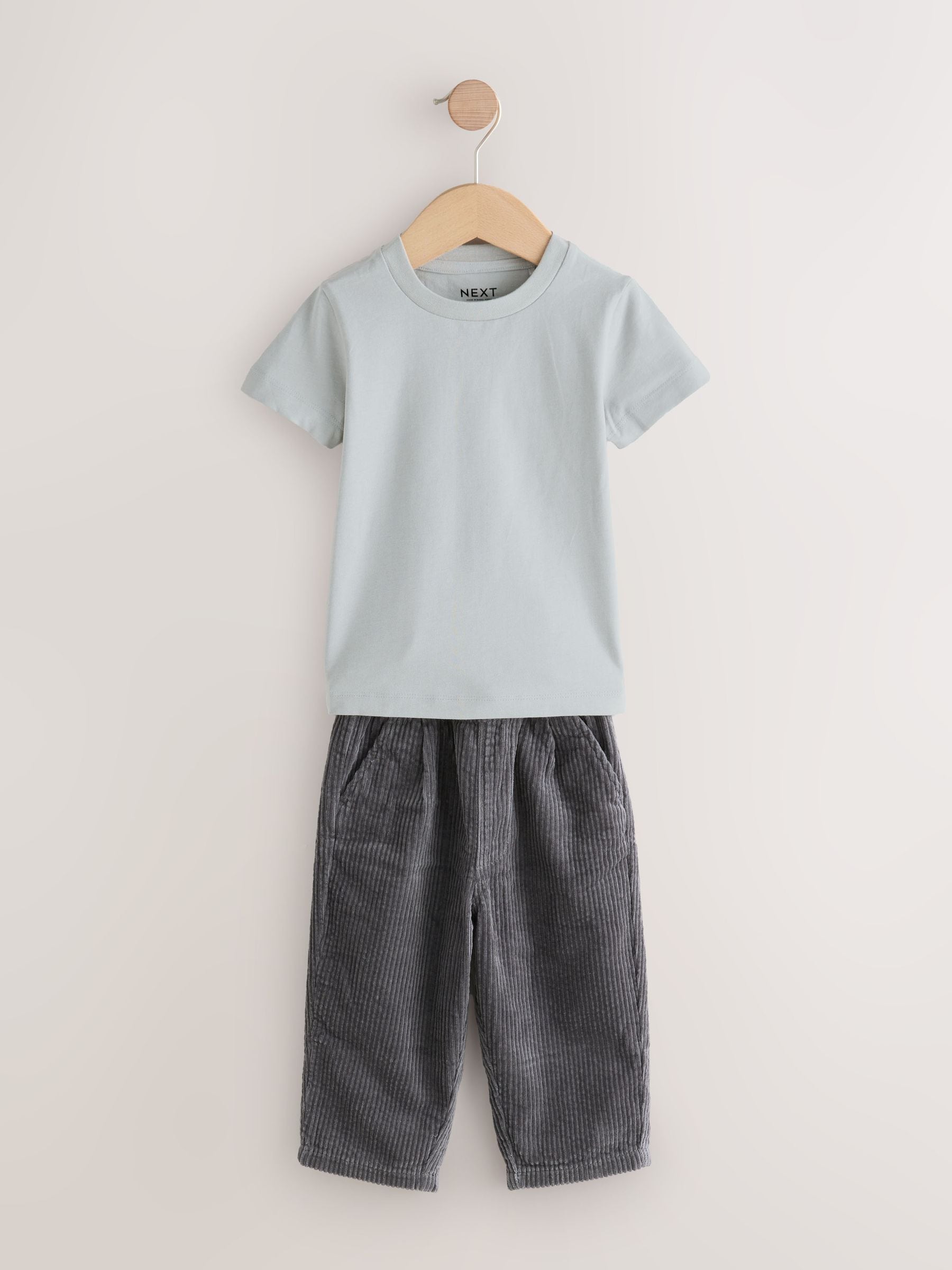 Charcoal Grey Textured Corduroy Shacket T-Shirt & Trousers Set (3mths-7yrs) image 9
